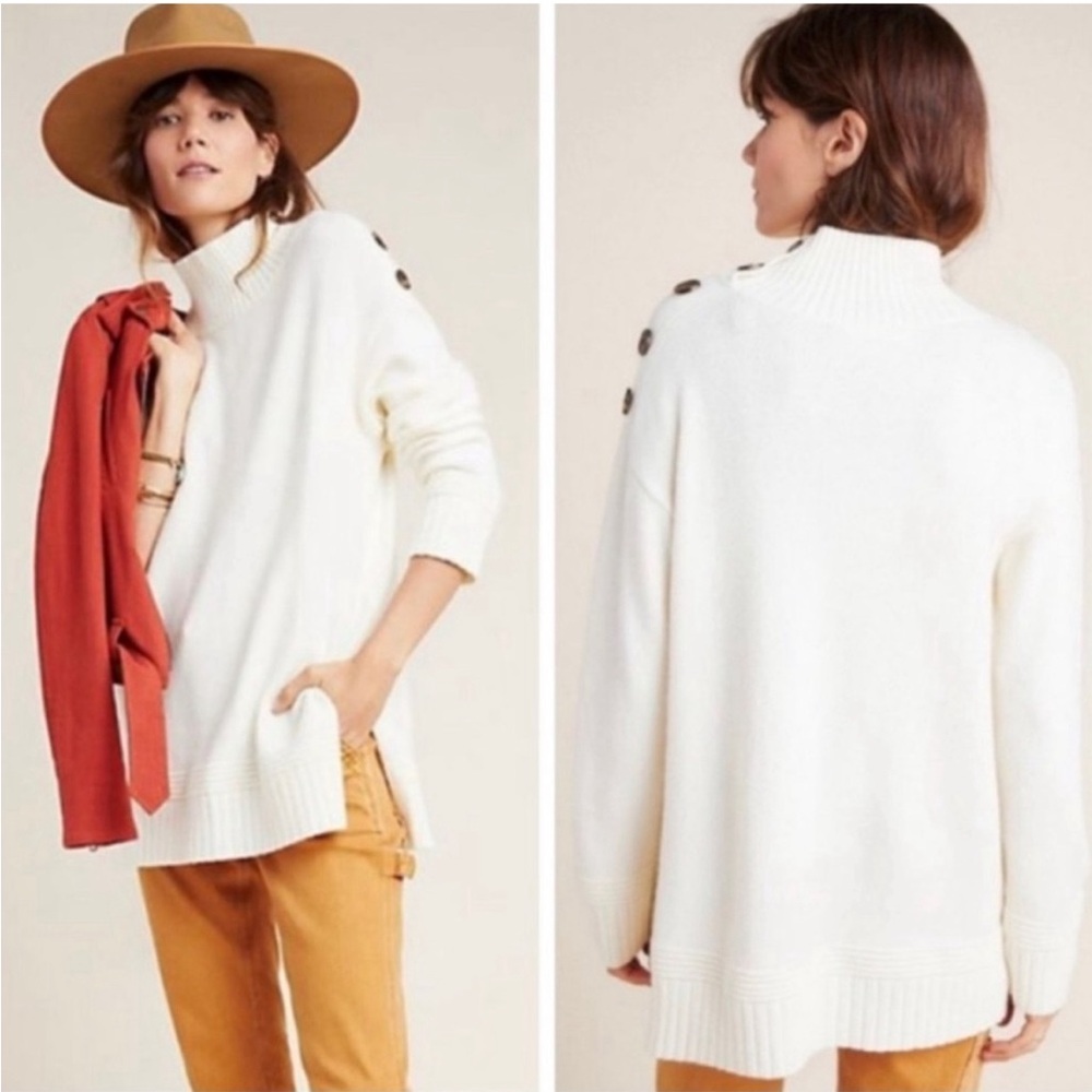 Anthropologie Margarita Tunic White Button Sweater